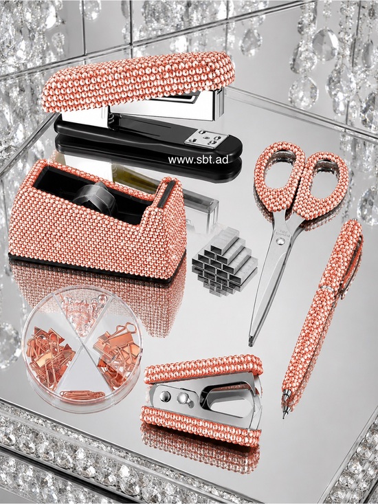 Sparkling Bling Things Other - NEW Desk Accessories Set Sparkling Bling Crystal Rhinestones Rose Gold, Black +